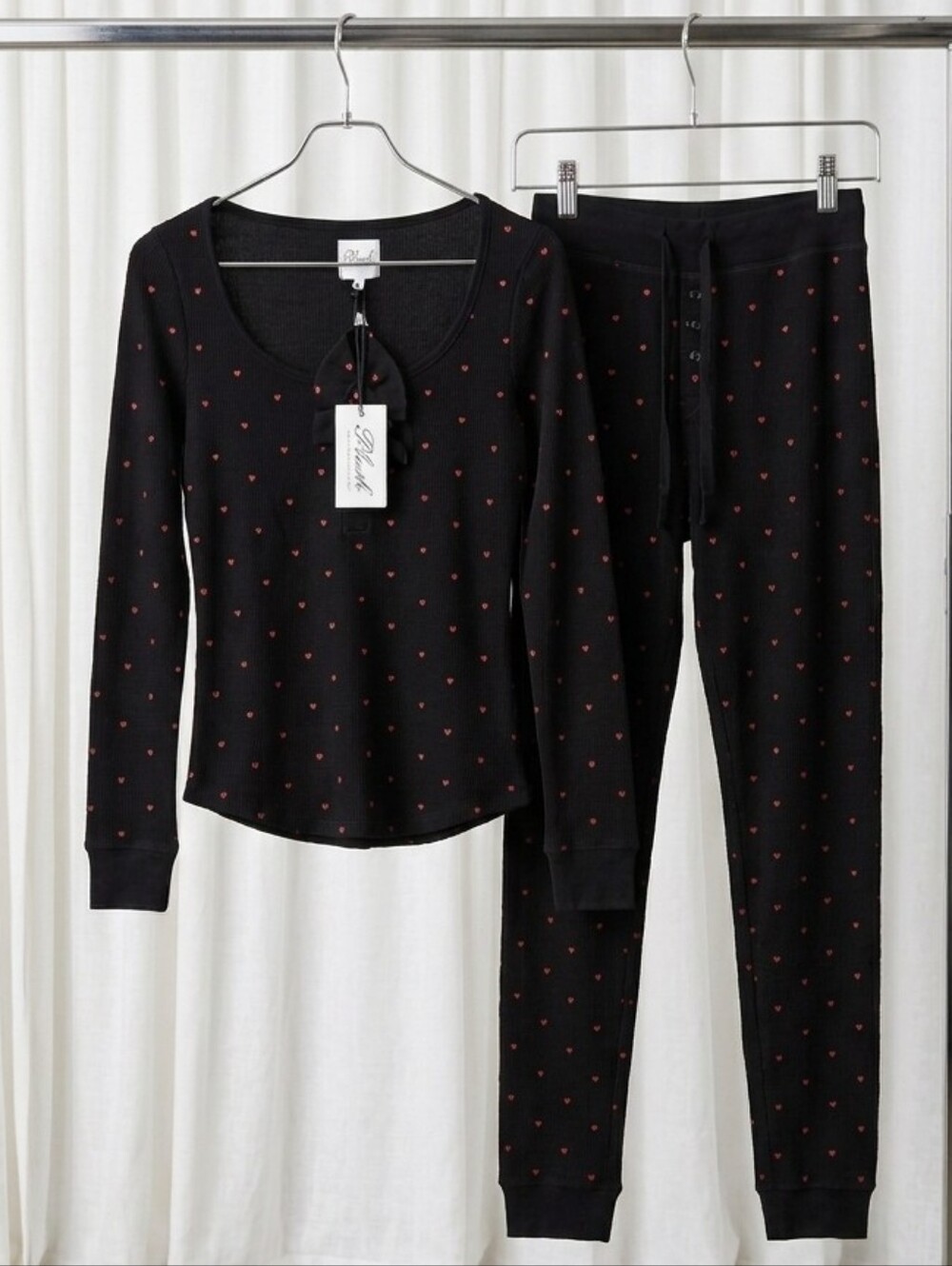 Plush Apparel Thermal Heart Pajama and Scrunchie Set